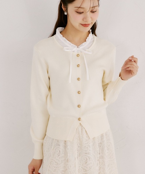 tocco closet(トッコ クローゼット)の「【ZOZO限定】レイヤード風ネックフリル×リボンニットトップス(ニット/セーター・レディース・ネイビー/ブラック/アイボリー/グレー・M)」の7枚目の写真