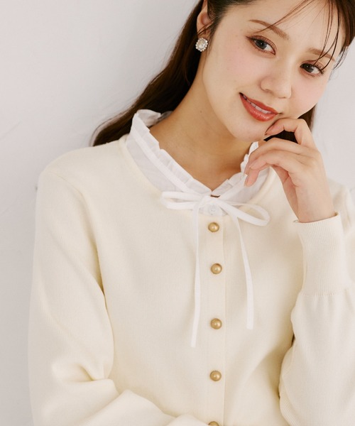 tocco closet(トッコ クローゼット)の「【ZOZO限定】レイヤード風ネックフリル×リボンニットトップス(ニット/セーター・レディース・ネイビー/ブラック/アイボリー/グレー・M)」の8枚目の写真