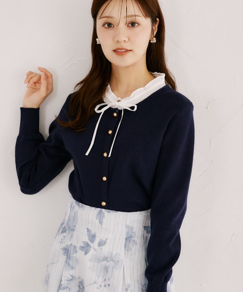 tocco closet(トッコ クローゼット)の「【ZOZO限定】レイヤード風ネックフリル×リボンニットトップス(ニット/セーター・レディース・ネイビー/ブラック/アイボリー/グレー・M)」の18枚目の写真