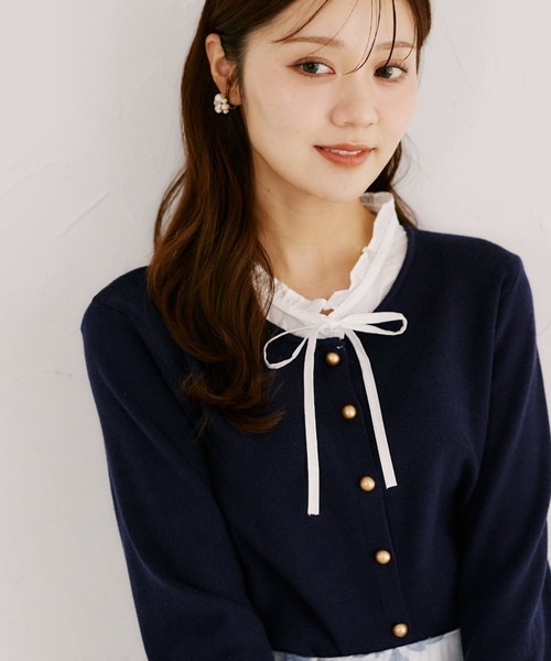 tocco closet(トッコ クローゼット)の「【ZOZO限定】レイヤード風ネックフリル×リボンニットトップス(ニット/セーター・レディース・ネイビー/ブラック/アイボリー/グレー・M)」の19枚目の写真
