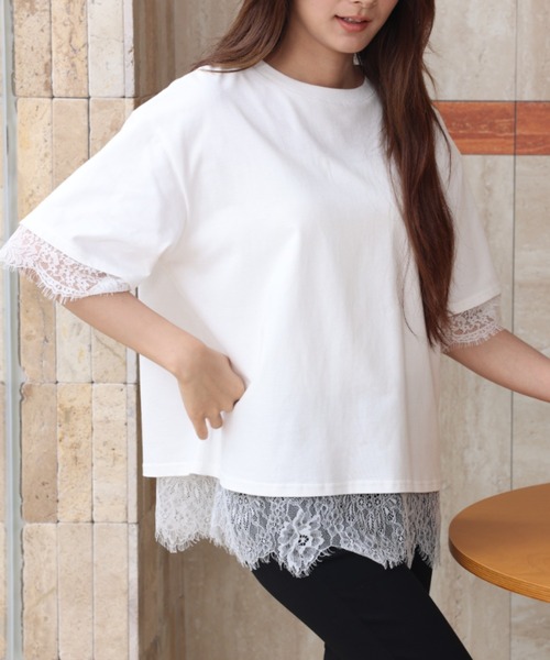 BIRTHDAY BASH(バースデイバッシュ)の「ELSIE LACE LAYERED TOPS(ELSIEレースレイヤードトップス)(Tシャツ/カットソー・レディース・ホワイト/ピンク・FREE)」の1枚目の写真