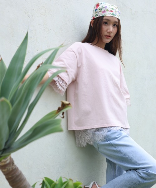 BIRTHDAY BASH(バースデイバッシュ)の「ELSIE LACE LAYERED TOPS(ELSIEレースレイヤードトップス)(Tシャツ/カットソー・レディース・ホワイト/ピンク・FREE)」の22枚目の写真