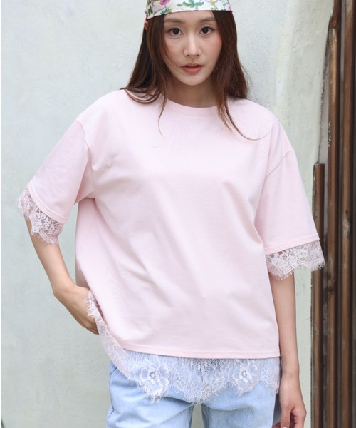 BIRTHDAY BASH(バースデイバッシュ)の「ELSIE LACE LAYERED TOPS(ELSIEレースレイヤードトップス)(Tシャツ/カットソー・レディース・ホワイト/ピンク・FREE)」の21枚目の写真