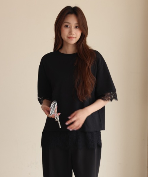 BIRTHDAY BASH(バースデイバッシュ)の「ELSIE LACE LAYERED TOPS(ELSIEレースレイヤードトップス)(Tシャツ/カットソー・レディース・ホワイト/ピンク・FREE)」の9枚目の写真