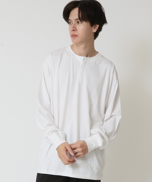 セール】ヘンリーネック ロンT 長袖Tシャツ ゆったり オーバーサイズ