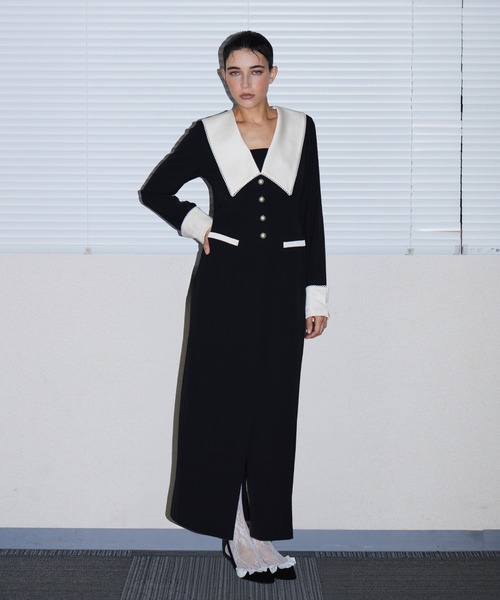 ANDRESD（アンドレスド）の「コントラストカラードレス / CONTRAST COLLAR DRESS（ドレス・レディース・ブラック・S/M/L）」の6枚目の写真