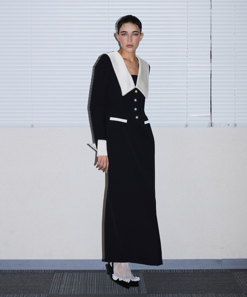 ANDRESD（アンドレスド）の「コントラストカラードレス / CONTRAST COLLAR DRESS（ドレス・レディース・ブラック・S/M/L）」の7枚目の写真