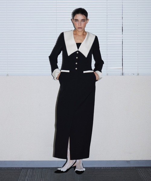 ANDRESD（アンドレスド）の「コントラストカラードレス / CONTRAST COLLAR DRESS（ドレス・レディース・ブラック・S/M/L）」の8枚目の写真