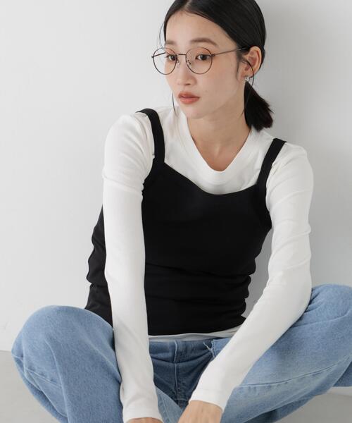 NANO universe(ナノユニバース)の「WEB限定/ロンT×キャミ カットレイヤードアンサンブルセット(Tシャツ/カットソー・レディース・ホワイト/キャメル/ブラック・FREE)」の1枚目の写真