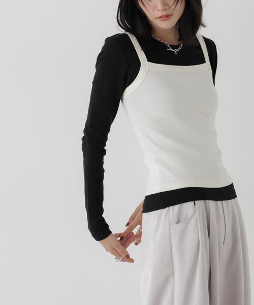 NANO universe(ナノユニバース)の「WEB限定/ロンT×キャミ カットレイヤードアンサンブルセット(Tシャツ/カットソー・レディース・ホワイト/キャメル/ブラック・FREE)」の5枚目の写真