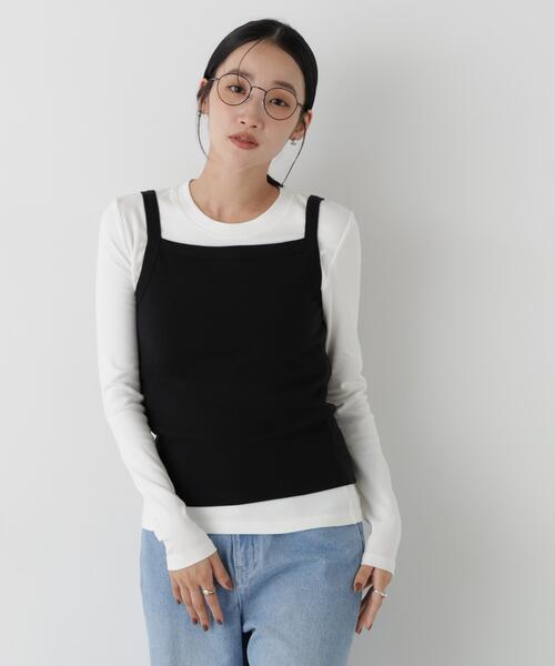 NANO universe(ナノユニバース)の「WEB限定/ロンT×キャミ カットレイヤードアンサンブルセット(Tシャツ/カットソー・レディース・ホワイト/キャメル/ブラック・FREE)」の14枚目の写真