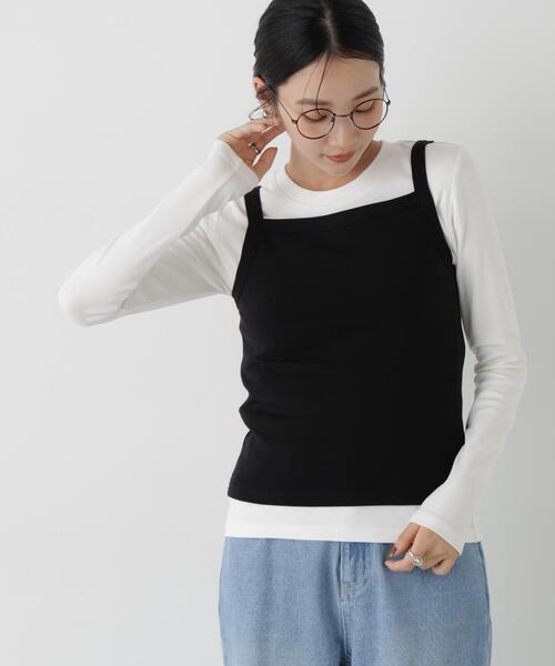 NANO universe(ナノユニバース)の「WEB限定/ロンT×キャミ カットレイヤードアンサンブルセット(Tシャツ/カットソー・レディース・ホワイト/キャメル/ブラック・FREE)」の15枚目の写真