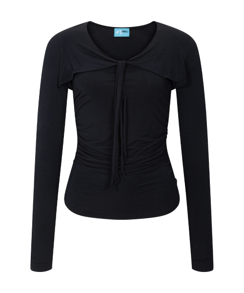 PLEASENOFOLLOW(プリーズノーフォロー)の「Nari Shirring Long Sleeve Tie Top (Black)(Tシャツ/カットソー・レディース・その他・FREE)」の2枚目の写真