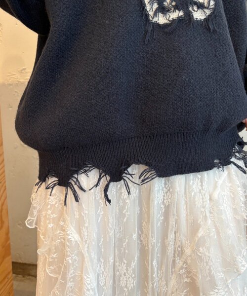 w closet（ダブルクローゼット）の「ダメージニット（ニット/セーター・レディース・ネイビー/レッド/サックスブルー/アイボリー・FREE）」の21枚目の写真