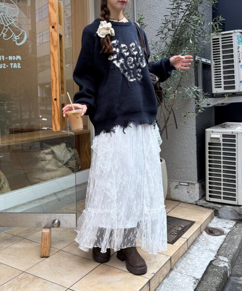 w closet（ダブルクローゼット）の「ダメージニット（ニット/セーター・レディース・ネイビー/レッド/サックスブルー/アイボリー・FREE）」の19枚目の写真