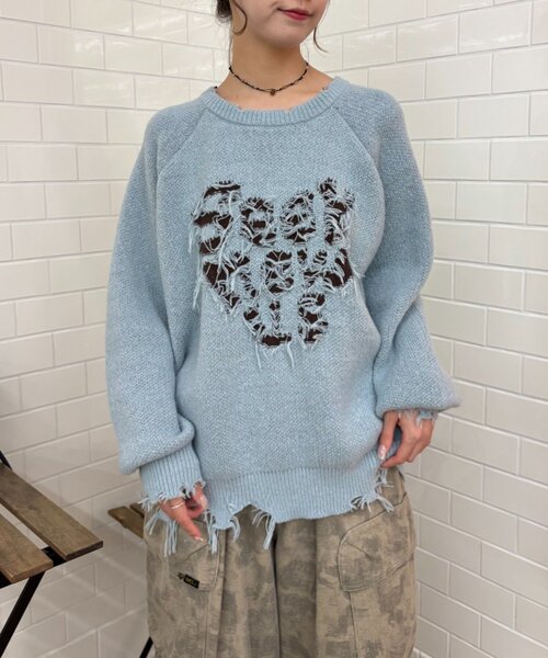 w closet（ダブルクローゼット）の「ダメージニット（ニット/セーター・レディース・ネイビー/レッド/サックスブルー/アイボリー・FREE）」の13枚目の写真