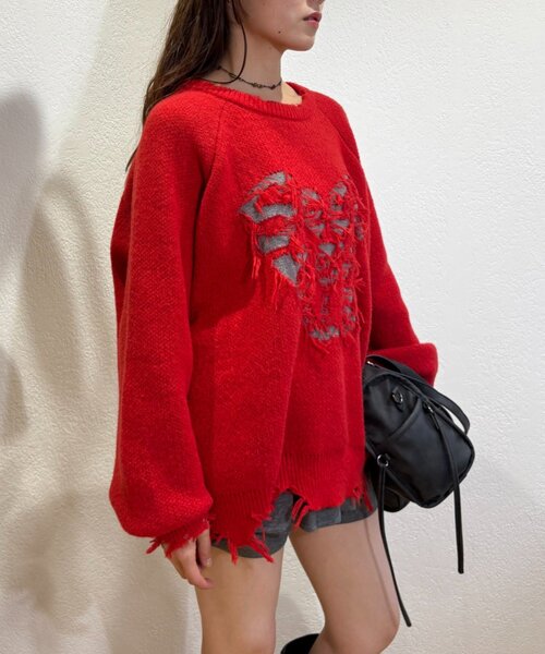 w closet（ダブルクローゼット）の「ダメージニット（ニット/セーター・レディース・ネイビー/レッド/サックスブルー/アイボリー・FREE）」の9枚目の写真