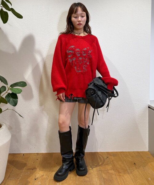 w closet（ダブルクローゼット）の「ダメージニット（ニット/セーター・レディース・ネイビー/レッド/サックスブルー/アイボリー・FREE）」の7枚目の写真