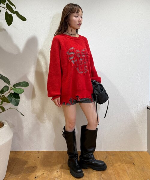w closet（ダブルクローゼット）の「ダメージニット（ニット/セーター・レディース・ネイビー/レッド/サックスブルー/アイボリー・FREE）」の6枚目の写真