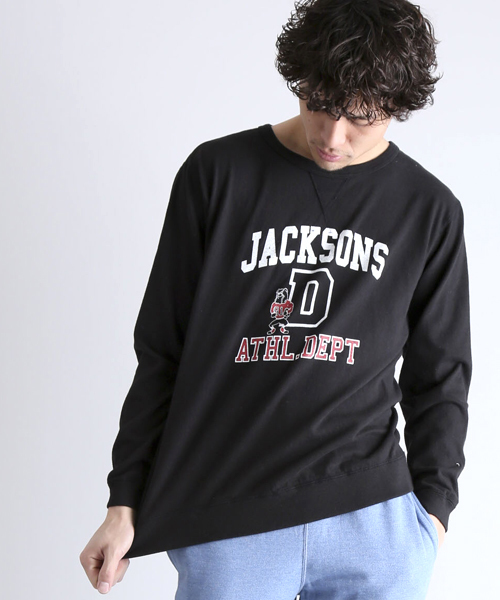 Denime（ドゥニーム）の「【FRUIT OF THE LOOM】プリントクルーネックロンT-JACKSONS-（Tシャツ/カットソー・メンズ・ホワイト/ブラック/グレー・LARGE/MEDIUM）」の2枚目の写真