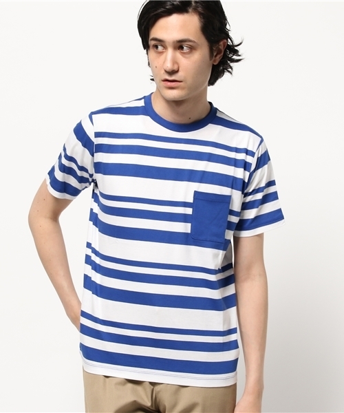 ADAM ET ROPE'（アダムエロペ）の「ボーダーポケットTシャツ（Tシャツ/カットソー・メンズ・ブルー系その他/アイボリー/ホワイト系その他・MEDIUM/LARGE）」の2枚目の写真