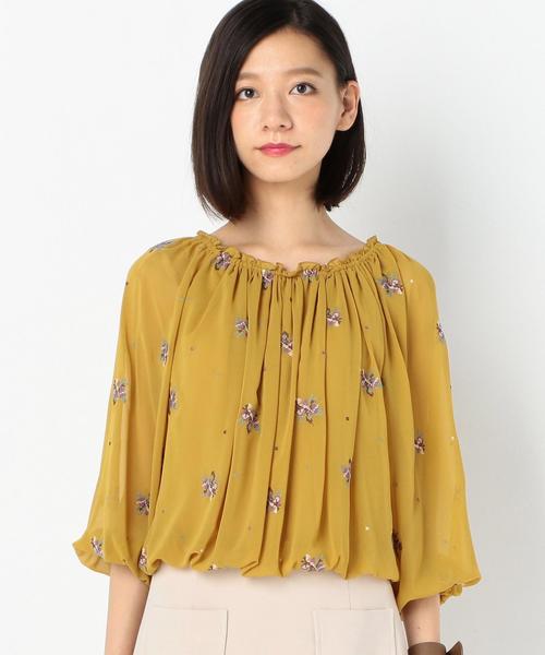 Another Edition（アナザーエディション）の「小花刺繍シフォンギャザーブラウス/AEBFCｺﾊﾞﾅEMBｼﾌｫﾝｷﾞｬｻﾞｰBL◆（シャツ/ブラウス・レディース・ブラウン/マスタード・FREE）」の9枚目の写真