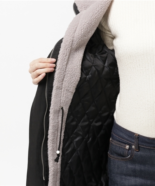 SpRay(スプレイ)の「ピーチ裏ボアモッズコート(ミリタリージャケット・レディース・ブラック/カーキ・FREE)」の6枚目の写真