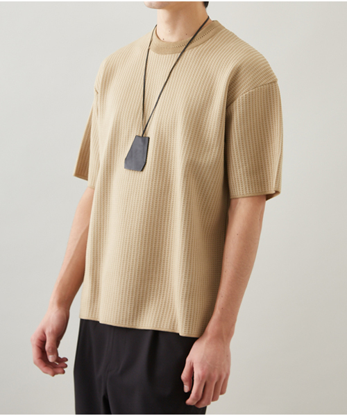 STUDIOUS(ステュディオス)の「【STUDIOUS】バイカラージャガードニットTシャツ(Tシャツ/カットソー・メンズ・ベージュ/ネイビー・3/1/2)」の5枚目の写真