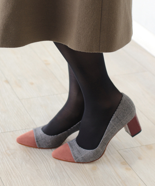 Carlie e felice(カーリーエフェリーチェ)の「【MADE IN JAPAN】【安心の日本製】ポインテッドトゥ切り替えパンプス【Carlie e felice/カーリーエフェリーチェ】(パンプス・レディース・ベージュ/ブラック/チェック/キャメル・24.0cm/25.0cm/23.0cm/22.0cm/22.5cm/23.5cm/24.5cm)」の4枚目の写真