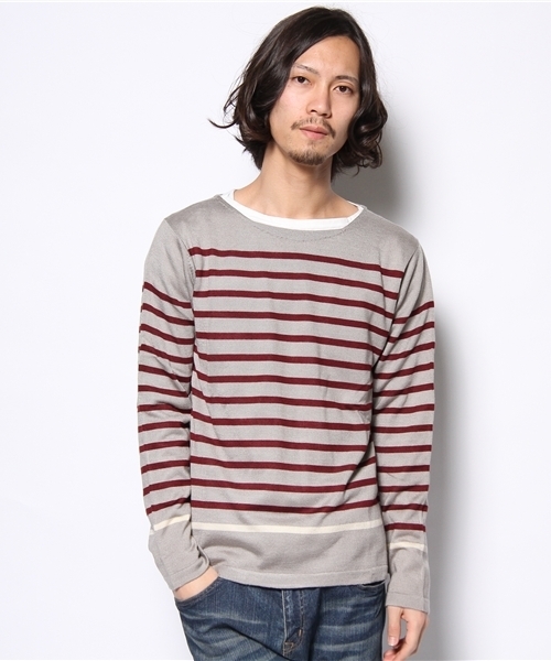 WEGO(ウィゴー)の「アンサンブルパネルボーダーニット(ニット/セーター・メンズ・杢グレー/ナチュラル/ネイビー/キャメル/ワイン・MEDIUM/LARGE)」の13枚目の写真