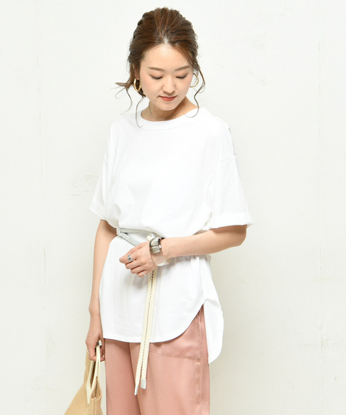 DouDou(ドゥドゥ)の「綿シルクビッグTシャツ(Tシャツ/カットソー・レディース・オフホワイト/ベージュ/ピンク/カーキ/ブラック・FREE)」の2枚目の写真