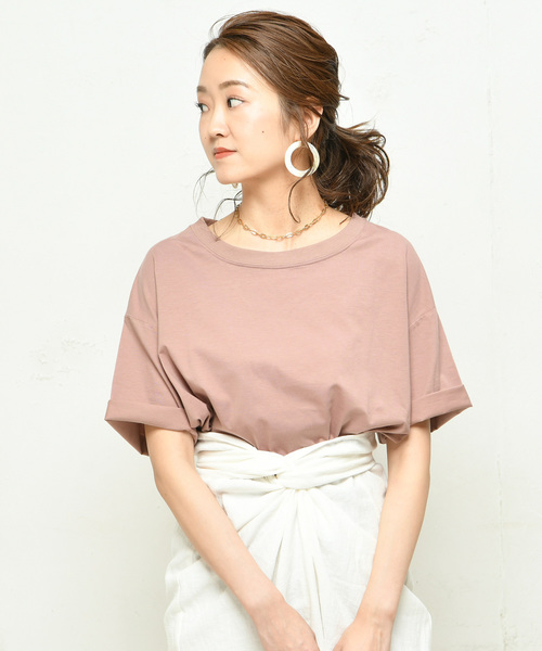 DouDou(ドゥドゥ)の「綿シルクビッグTシャツ(Tシャツ/カットソー・レディース・オフホワイト/ベージュ/ピンク/カーキ/ブラック・FREE)」の5枚目の写真