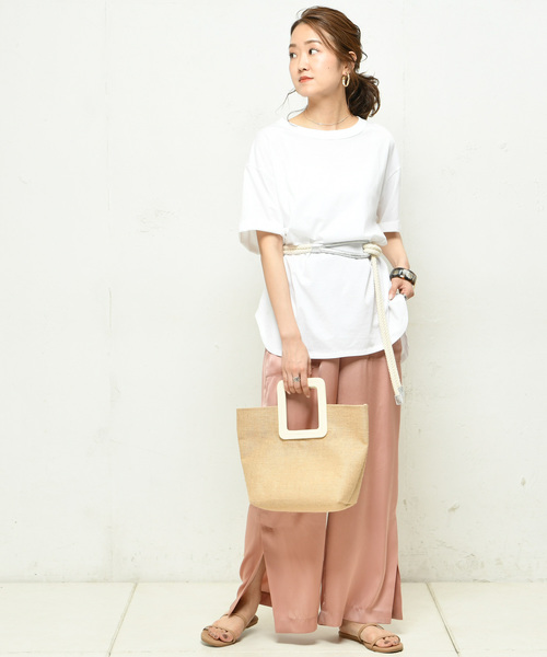 DouDou(ドゥドゥ)の「綿シルクビッグTシャツ(Tシャツ/カットソー・レディース・オフホワイト/ベージュ/ピンク/カーキ/ブラック・FREE)」の6枚目の写真