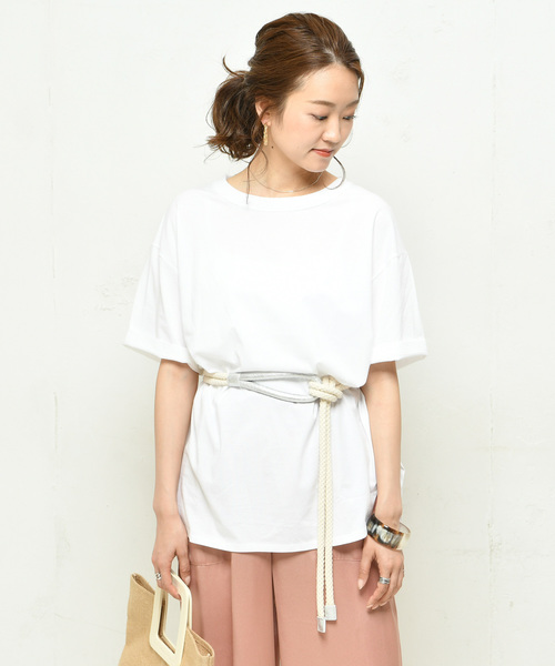 DouDou(ドゥドゥ)の「綿シルクビッグTシャツ(Tシャツ/カットソー・レディース・オフホワイト/ベージュ/ピンク/カーキ/ブラック・FREE)」の18枚目の写真