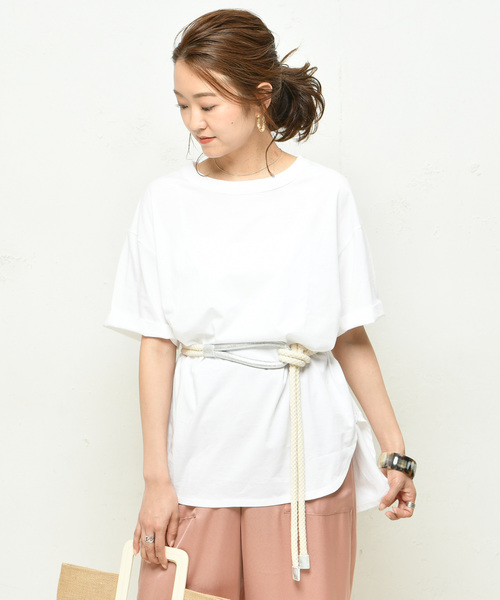 DouDou(ドゥドゥ)の「綿シルクビッグTシャツ(Tシャツ/カットソー・レディース・オフホワイト/ベージュ/ピンク/カーキ/ブラック・FREE)」の7枚目の写真