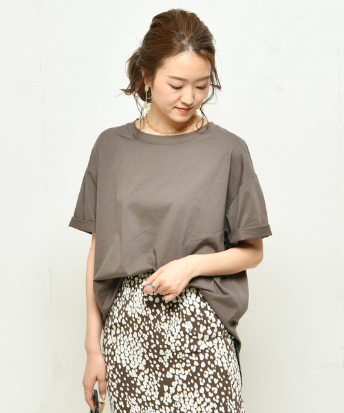 DouDou(ドゥドゥ)の「綿シルクビッグTシャツ(Tシャツ/カットソー・レディース・オフホワイト/ベージュ/ピンク/カーキ/ブラック・FREE)」の20枚目の写真