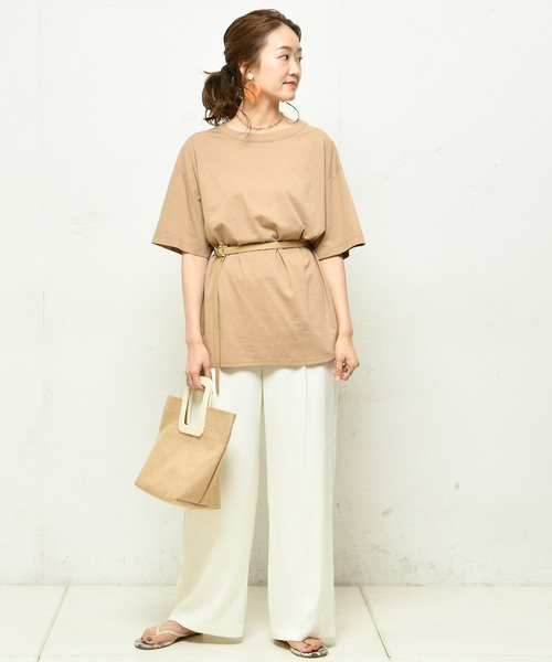 DouDou(ドゥドゥ)の「綿シルクビッグTシャツ(Tシャツ/カットソー・レディース・オフホワイト/ベージュ/ピンク/カーキ/ブラック・FREE)」の21枚目の写真