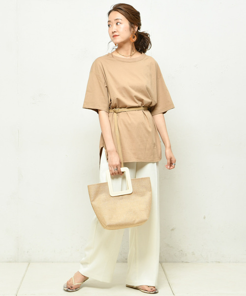 DouDou(ドゥドゥ)の「綿シルクビッグTシャツ(Tシャツ/カットソー・レディース・オフホワイト/ベージュ/ピンク/カーキ/ブラック・FREE)」の10枚目の写真