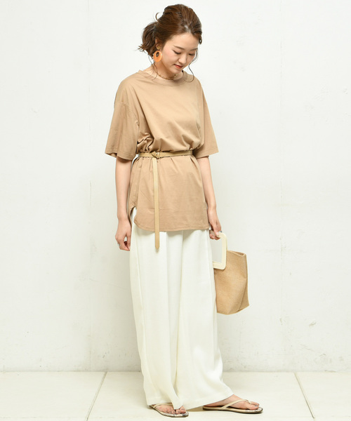 DouDou(ドゥドゥ)の「綿シルクビッグTシャツ(Tシャツ/カットソー・レディース・オフホワイト/ベージュ/ピンク/カーキ/ブラック・FREE)」の16枚目の写真