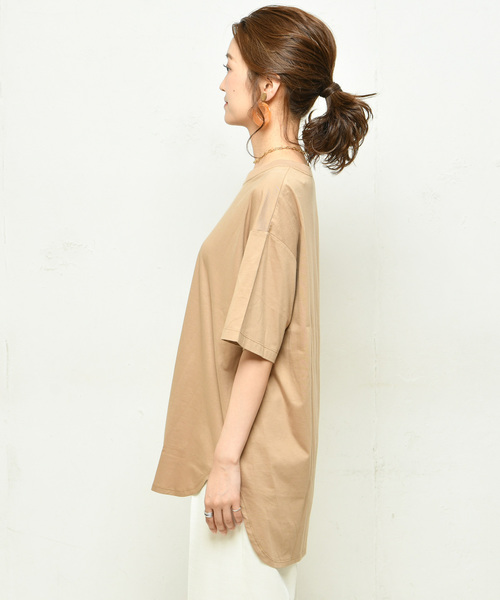 DouDou(ドゥドゥ)の「綿シルクビッグTシャツ(Tシャツ/カットソー・レディース・オフホワイト/ベージュ/ピンク/カーキ/ブラック・FREE)」の11枚目の写真