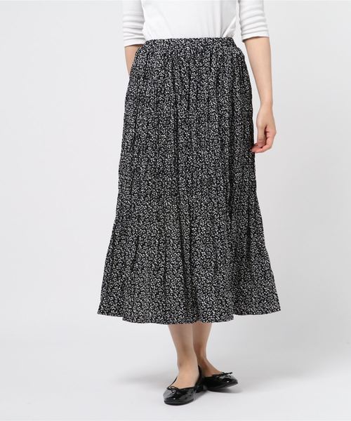 STYLEBLOCK（スタイルブロック）の「ポプリン花柄ミモレ丈ランダムプリーツスカート（スカート・レディース・ホワイト/マスタード/ブラウン/ブラック・M）」の3枚目の写真