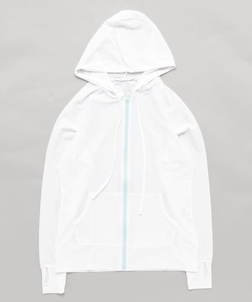 minius（ミニウス）の「レディースラッシュガード/ 長袖 / パーカー/ 水着 / UPF50+（ラッシュガード・レディース・ホワイト×グリーン・M-L/L-XL）」の6枚目の写真