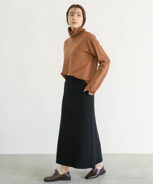 select MOCA（セレクトモカ）の「ニュアンスタイトフレアニットスカート(ウエストゴムミモレ丈ニットスカート)（スカート・レディース・ブラック/ブラウン/グレイッシュベージュ・FREE）」の4枚目の写真