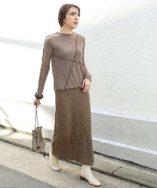 select MOCA（セレクトモカ）の「ニュアンスタイトフレアニットスカート(ウエストゴムミモレ丈ニットスカート)（スカート・レディース・ブラック/ブラウン/グレイッシュベージュ・FREE）」の7枚目の写真