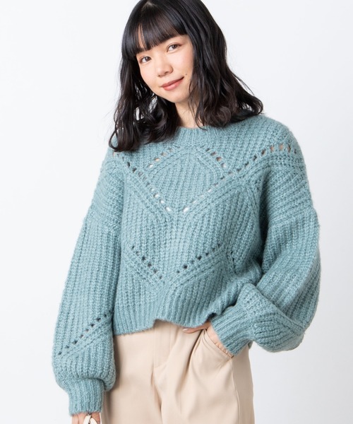 WEGO（ウィゴー）の「WEGO/透かしショートニット（ニット/セーター・レディース・ピンク/サックスブルー/アイボリー・FREE）」の2枚目の写真