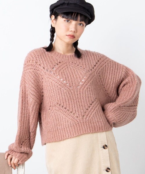 WEGO（ウィゴー）の「WEGO/透かしショートニット（ニット/セーター・レディース・ピンク/サックスブルー/アイボリー・FREE）」の3枚目の写真