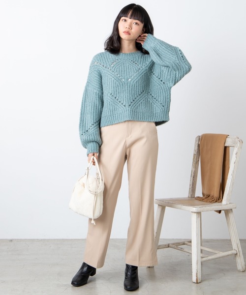 WEGO（ウィゴー）の「WEGO/透かしショートニット（ニット/セーター・レディース・ピンク/サックスブルー/アイボリー・FREE）」の9枚目の写真