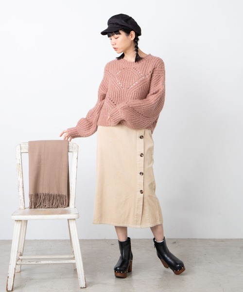 WEGO（ウィゴー）の「WEGO/透かしショートニット（ニット/セーター・レディース・ピンク/サックスブルー/アイボリー・FREE）」の4枚目の写真