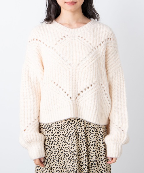 WEGO（ウィゴー）の「WEGO/透かしショートニット（ニット/セーター・レディース・ピンク/サックスブルー/アイボリー・FREE）」の10枚目の写真