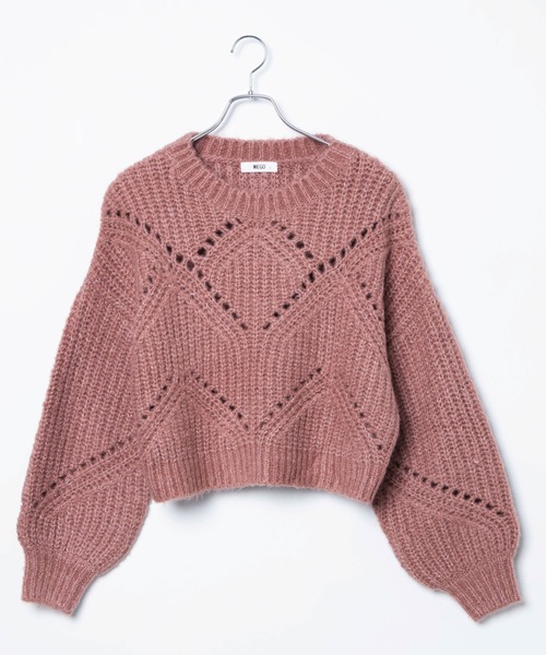 WEGO（ウィゴー）の「WEGO/透かしショートニット（ニット/セーター・レディース・ピンク/サックスブルー/アイボリー・FREE）」の11枚目の写真